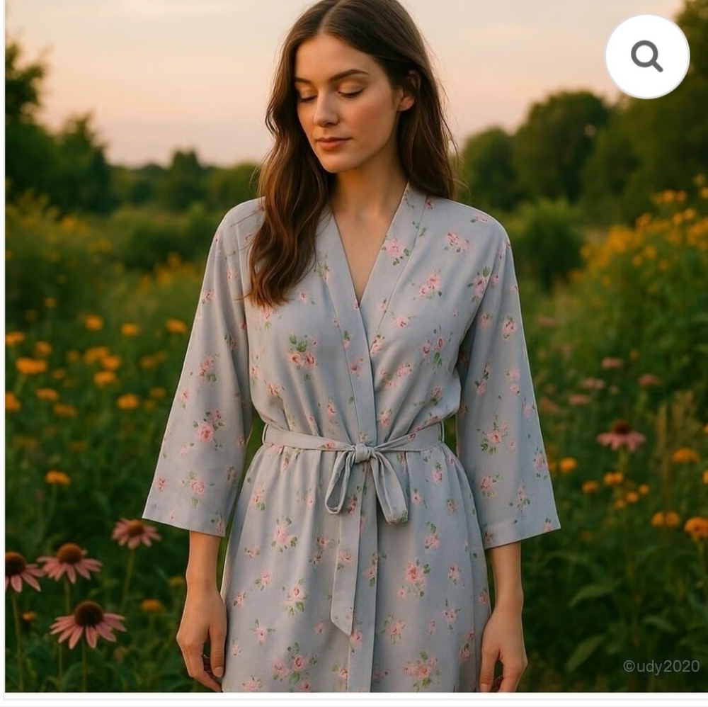 Victoria's Secret Floral Kimono Robe - Light Gray